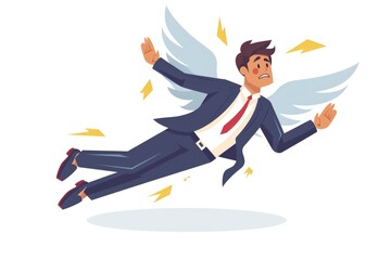 Poster - A man in a business suit soaring through the air. Suitable for business concepts