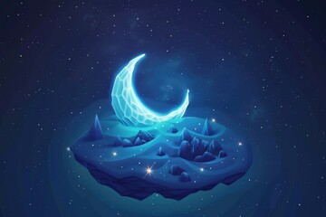 Poster - A serene view of a crescent moon and stars in the night sky. Perfect for background or celestial themed designs
