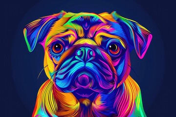 Poster - A vibrant pug dog against a dark backdrop. Suitable for pet-related designs