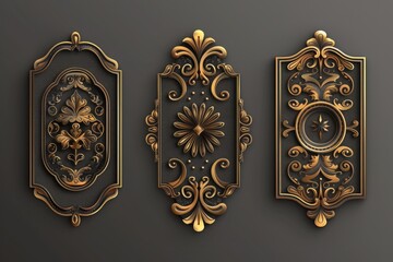 Poster - Three decorative metal plaques mounted on a wall, suitable for interior design projects