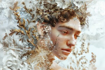 Poster - A man wearing a flower crown. Perfect for nature-themed designs