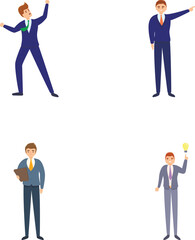 Poster - Businessman icons set cartoon vector. Male manager in formal suit. Male office worker