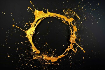 Poster - Dark background with vibrant gold liquid splash, ideal for luxury and elegant designs