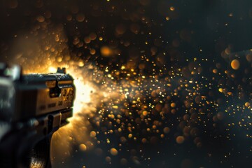Poster - Detailed image of a gun with unfocused background. Suitable for security or crime-related designs