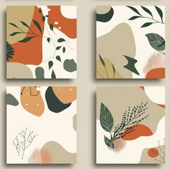 Poster - Set of four square cards with abstract floral designs, perfect for various occasions