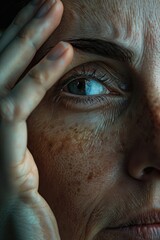 Poster - Close up of a woman with freckles, suitable for skincare products promotion