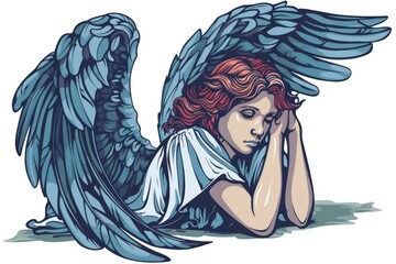 Poster - A drawing of a woman with wings on her head. Suitable for various creative projects