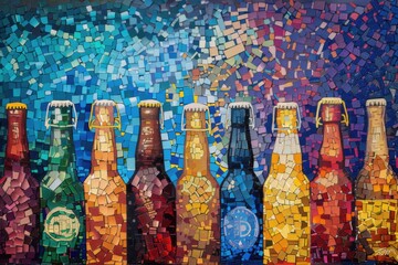 Poster - A realistic painting of a row of beer bottles. Suitable for beer advertising campaigns