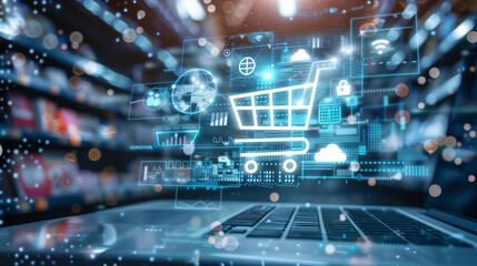 Poster - cloud computing in e-commerce, powering online storefronts, transaction processing, and customer rel