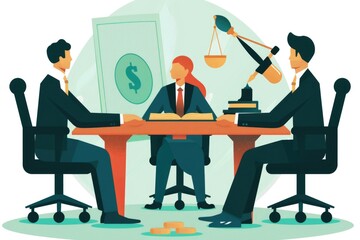 Poster - A group of people sitting at a table in front of a picture. Suitable for office or team meeting concept
