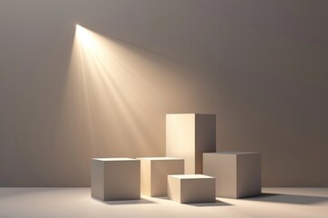 Poster - White cubes arranged on a white floor, suitable for minimalist design concepts
