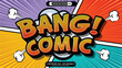 Bang comic pop art style comic vector text effect with comic book backdrop illustration