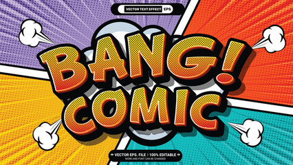 Wall Mural - Bang comic pop art style comic vector text effect with comic book backdrop illustration