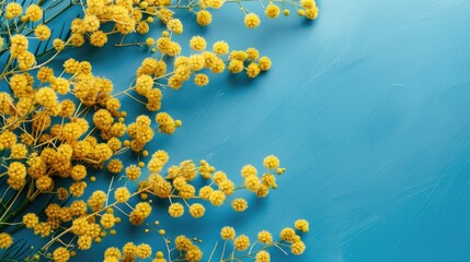 Poster - Bright yellow flowers on a vibrant blue background, perfect for adding a pop of color to any project