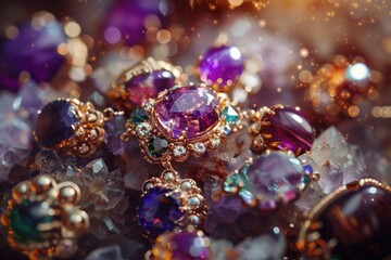 Poster - A close up of colorful purple and green jewels, perfect for jewelry designs