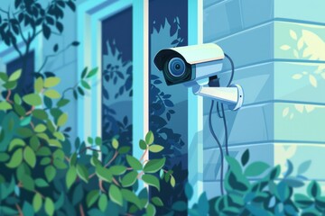 Poster - A security camera mounted on a house wall. Ideal for home security concept