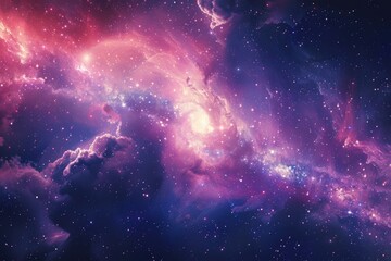 Poster - A stunning image of a purple and blue galaxy with twinkling stars and fluffy clouds. Perfect for space-themed designs or backgrounds