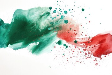 Poster - Close up of red and green paint splattered on white surface, ideal for creative projects