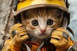 Adorable kitten dressed as a fireman, perfect for children's book illustrations