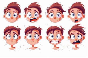 Poster - Collection of cartoon boy faces showing various emotions, perfect for educational materials