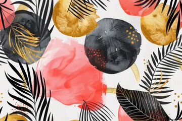 Poster - Elegant black and gold floral pattern on a white background, suitable for various design projects