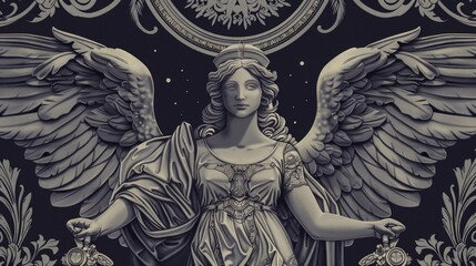 Poster - Angel statue holding a clock, suitable for time management concepts