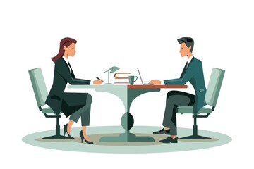 Poster - A scene of two individuals working on a laptop. Ideal for illustrating teamwork and collaboration