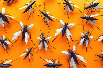 Poster - Paper bugs on orange surface, suitable for educational projects