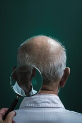 Poster - A man examining something with a magnifying glass. Perfect for scientific or detective concepts