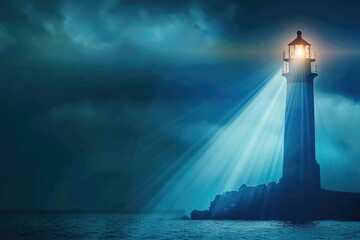 Poster - A lighthouse standing in the middle of a body of water. Perfect for maritime and navigation concepts