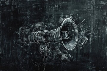Aufkleber - Black and white drawing of a megaphone, suitable for various projects