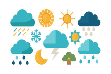 a variety of weather symbols representing different meteorological conditions