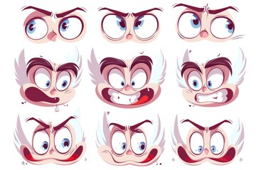 Poster - Collection of cartoon faces showing different emotions, suitable for various design projects