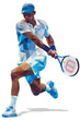 Tennis player Low Poly isolated illustration. Geometric Tennis Logo from lines and Triangles