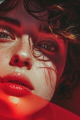 Poster - Close up portrait of a woman with freckles. Suitable for beauty and skincare concepts