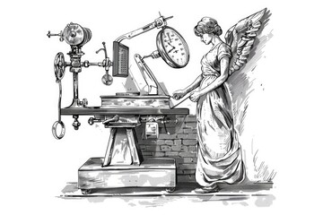 Poster - A woman focused on operating a machine. Suitable for industrial concepts