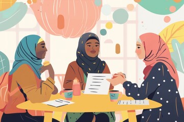 Poster - Group of women having a meeting, suitable for business concepts