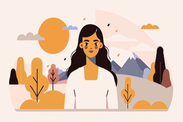 Sticker - Woman surrounded by desert landscape during the golden hour