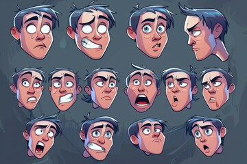Aufkleber - A collection of cartoon faces showing different emotions, suitable for various projects