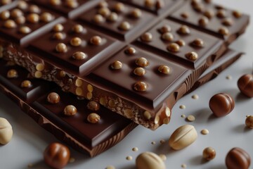 Poster - Close up of a chocolate bar with nuts. Perfect for food and dessert themes