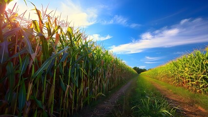 Poster - Biofuel crops cover fields like corn sugarcane and switchgrass for renewable fuels. Concept Renewable Energy, Biofuels, Agriculture, Sustainable Farming, Climate Change