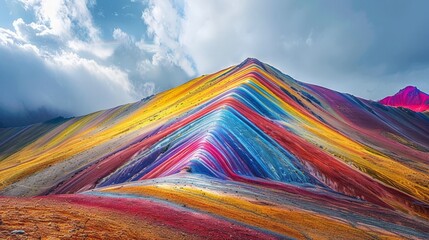 The Enigmatic MontaÃ±a de Siete Colores (Rainbow Mountain), displaying vivid colors due to its mineral composition in Peru