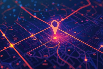 Poster - A city map with a pin marking a location, suitable for travel or navigation concepts