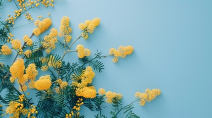 Poster - Bright yellow flowers on a vibrant blue background, perfect for spring or summer designs