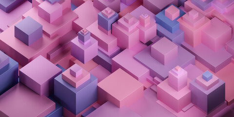 Poster - Abstract pink and purple cubes composition 3d render illustration