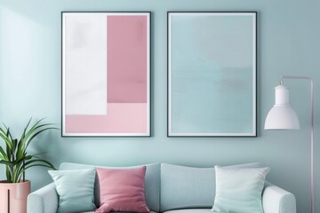 Poster - A comfortable living room featuring a couch and a plant. Perfect for home decor or interior design projects