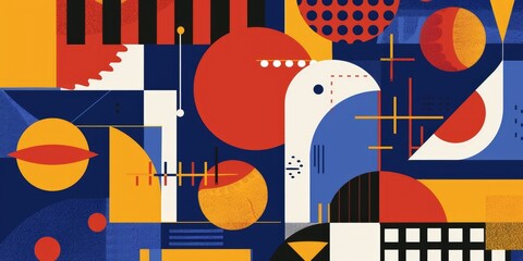 Poster - A flat vector design featuring colorful geometric shapes and patterns, designed in the style
