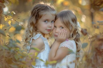 Canvas Print - Two young girls standing side by side, suitable for family and friendship concepts