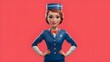 Airline cartoon Stewardess With Uniform.