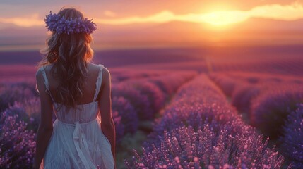 Sticker - Romantic Sunrise Photoshoot in Lavender Fields, generative ai